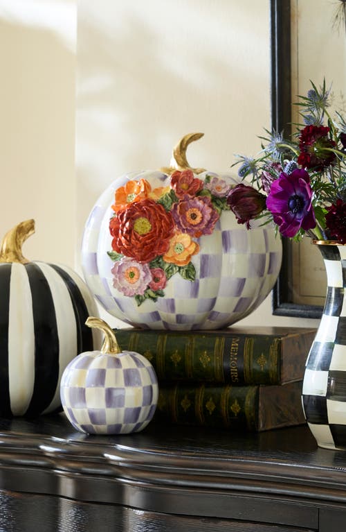 Mackenzie-childs Mackenzie Childs Violet Check Cascade Floral Pumpkin In Purple
