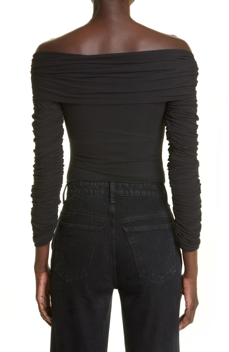 Khaite The Lili Draped Off the Shoulder Stretch Cotton Bodysuit, Alternate, color,