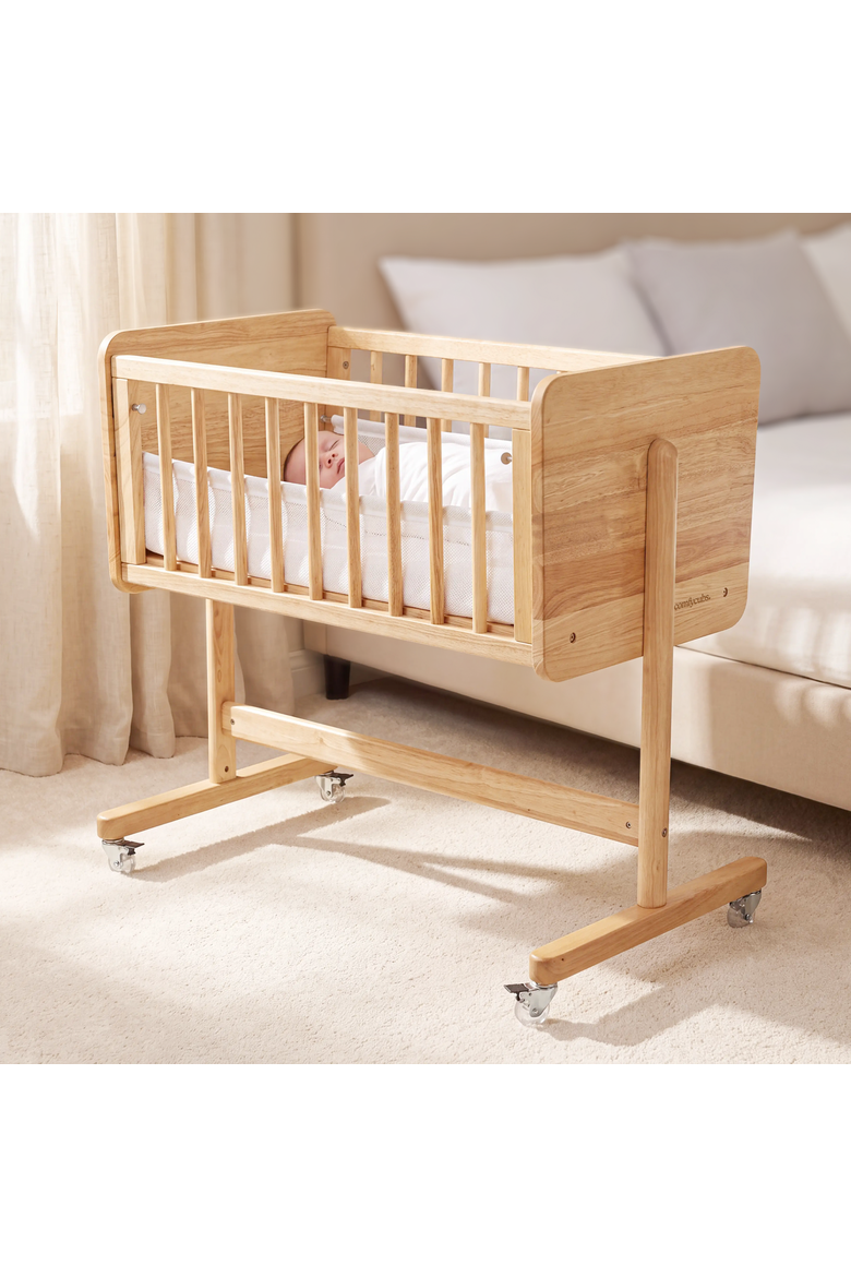 Wooden Bedside Bassinet Sleeper, Main, color, Natural Wood