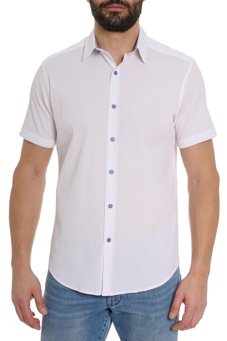 Solid Seersucker Short Sleeve Shirt, Main, color, WHITE