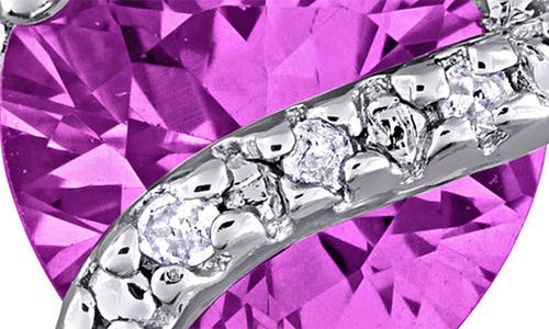 Delmar Sterling Silver Lab Grown Pink Sapphire & Diamond Heart Stud Earrings In Pink