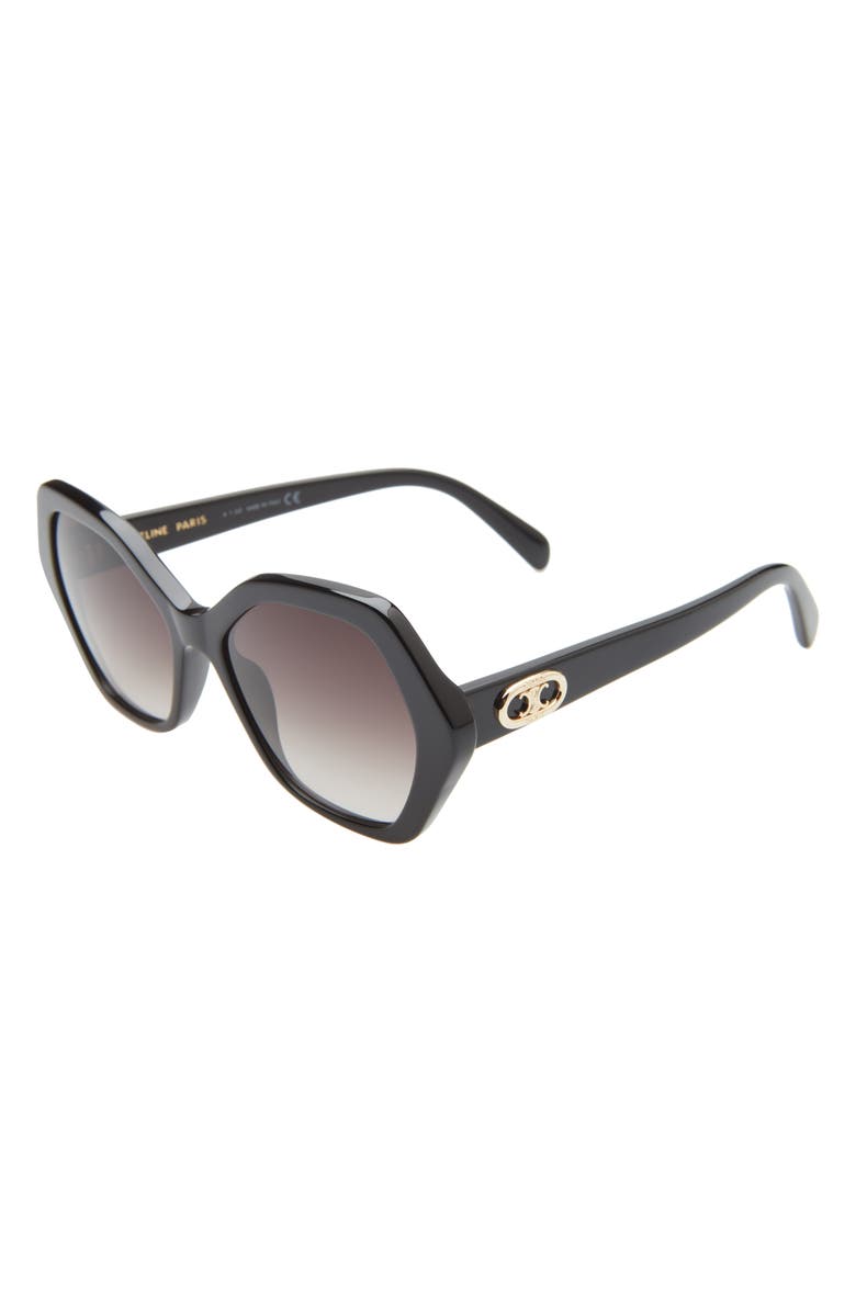 CELINE 56mm Gradient Geometric Sunglasses, Alternate, color, Black/ Brown