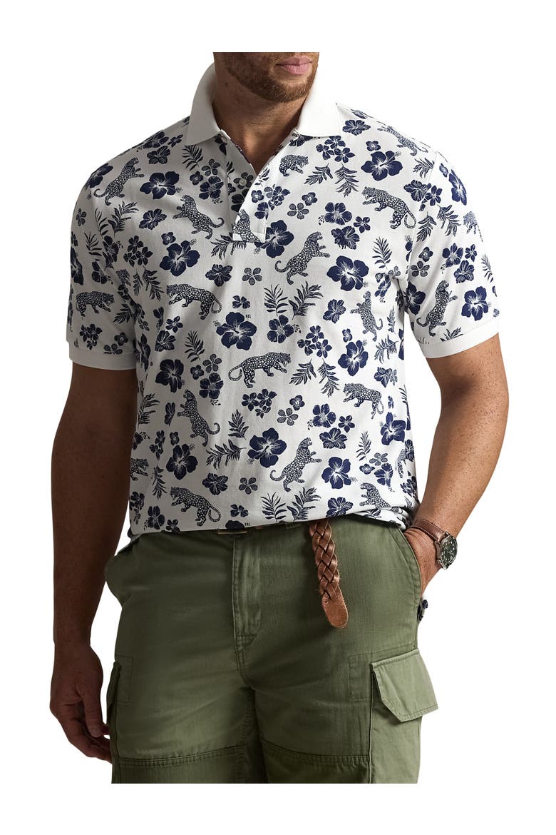 Big & Tall Tropical Floral Mesh Polo Shirt, Main, color, WHITE