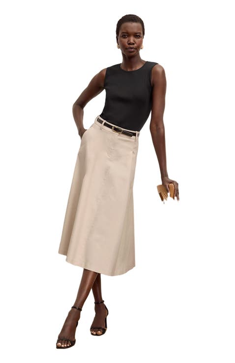 スカート LOW CLASSIC : 25SS / STRING CHECKED MIDI SKRIT (BEIGE) Elise Check Mid Length Skirt, Beige