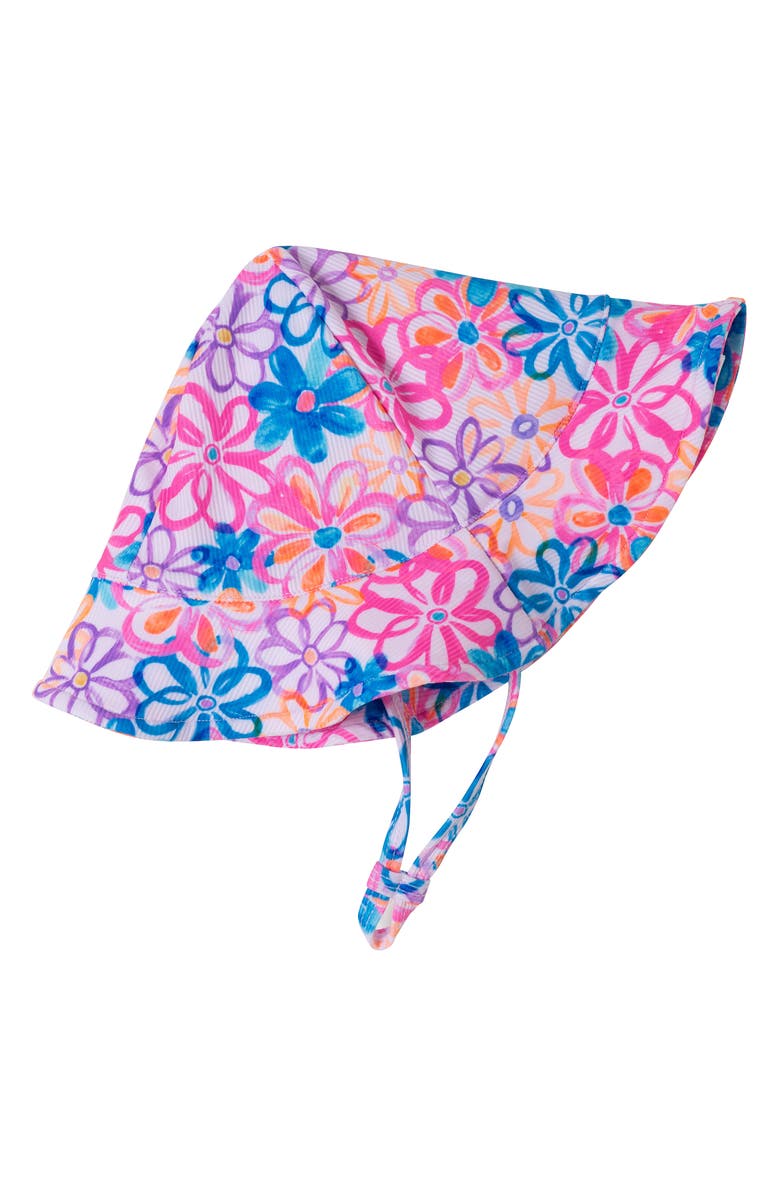 Andy & Evan Print Long Sleeve One-Piece Rashguard Swimsuit & Sun Hat Set, Alternate, color, Blue