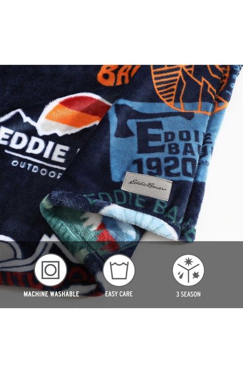 Eddie Bauer Stamps Logo Plush Throw Blanket In Dark Blue