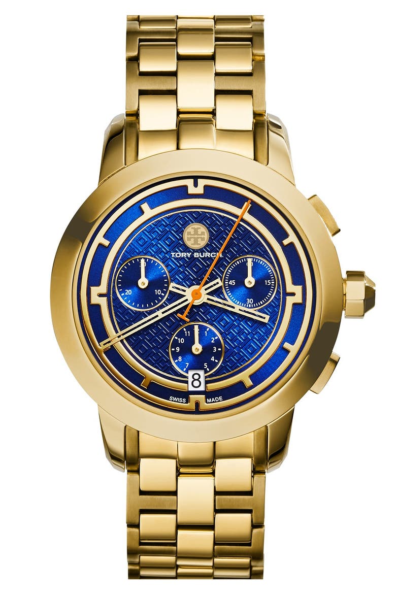 'Tory' Chronograph Bracelet Watch, 37mm, Main, color, GOLD/ NAVY