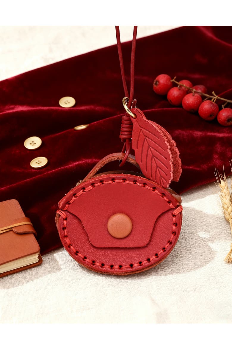 Oval Genuine Leather Two Tone Mini Charm, Alternate, color, Red