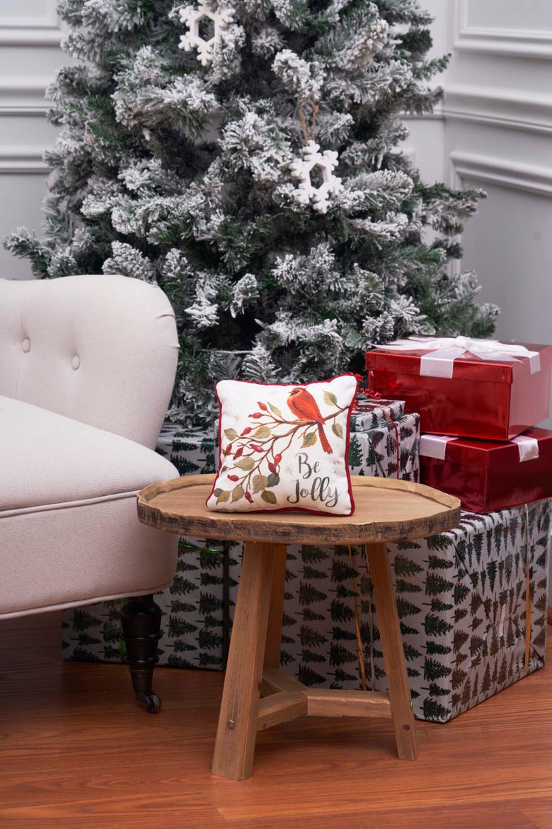 Be Jolly Cardinal Small Petite Size Printed Christmas Small Petite Size Accent Throw Pillow, 8" x 8", Alternate, color, White