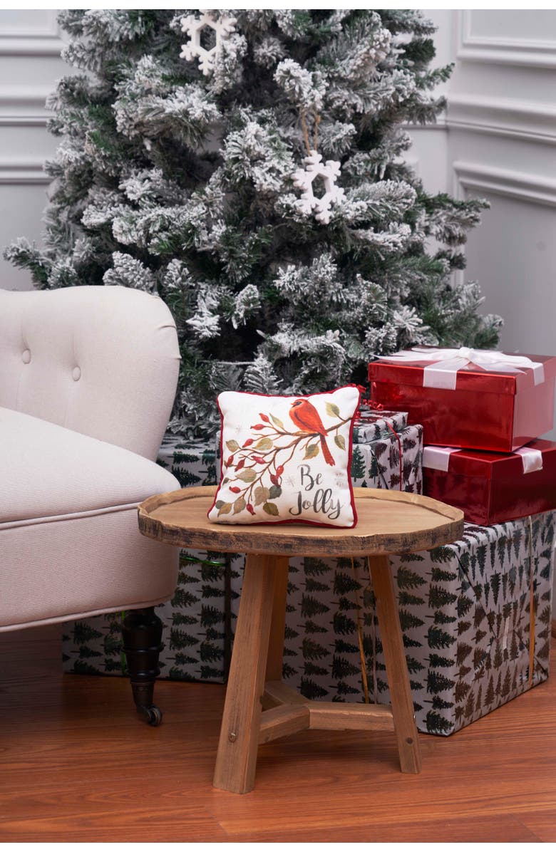 C&F Home Be Jolly Cardinal Small Petite Size Printed Christmas Small Petite Size Accent Throw Pillow, 8" x 8", Alternate, color, White