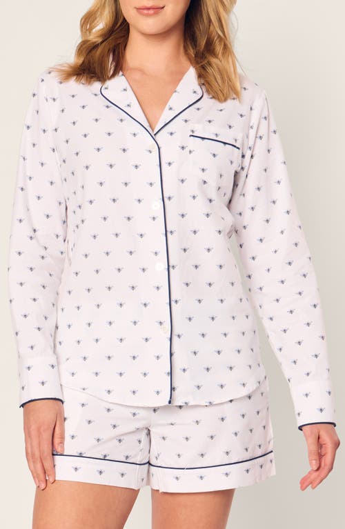 Petite Plume Bee Print Pajama Shorts Set In White