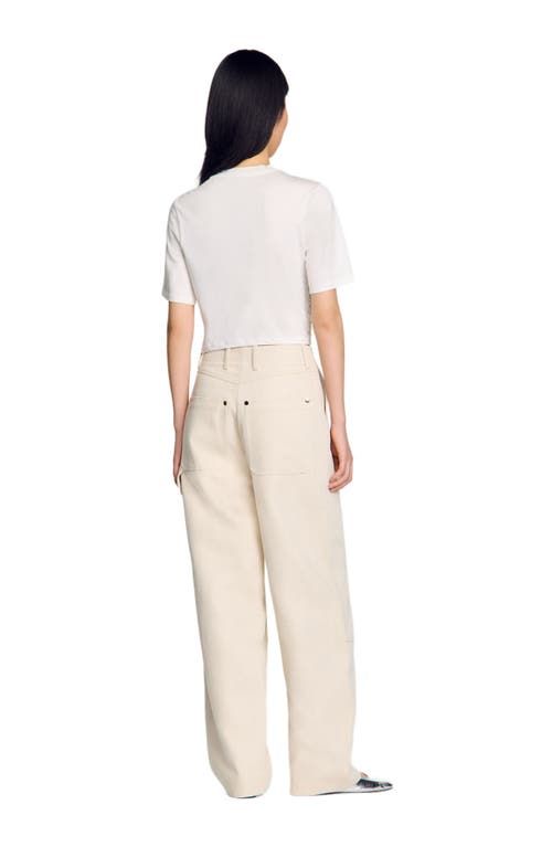Sandro Womens Beaded Cropped Cotton T-shirt Naturels In White