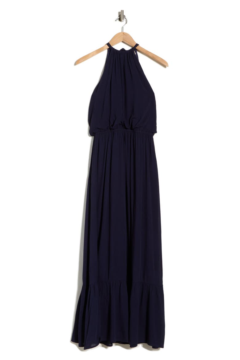 Halter Neck Gauze Maxi Dress, Alternate, color, NAVY