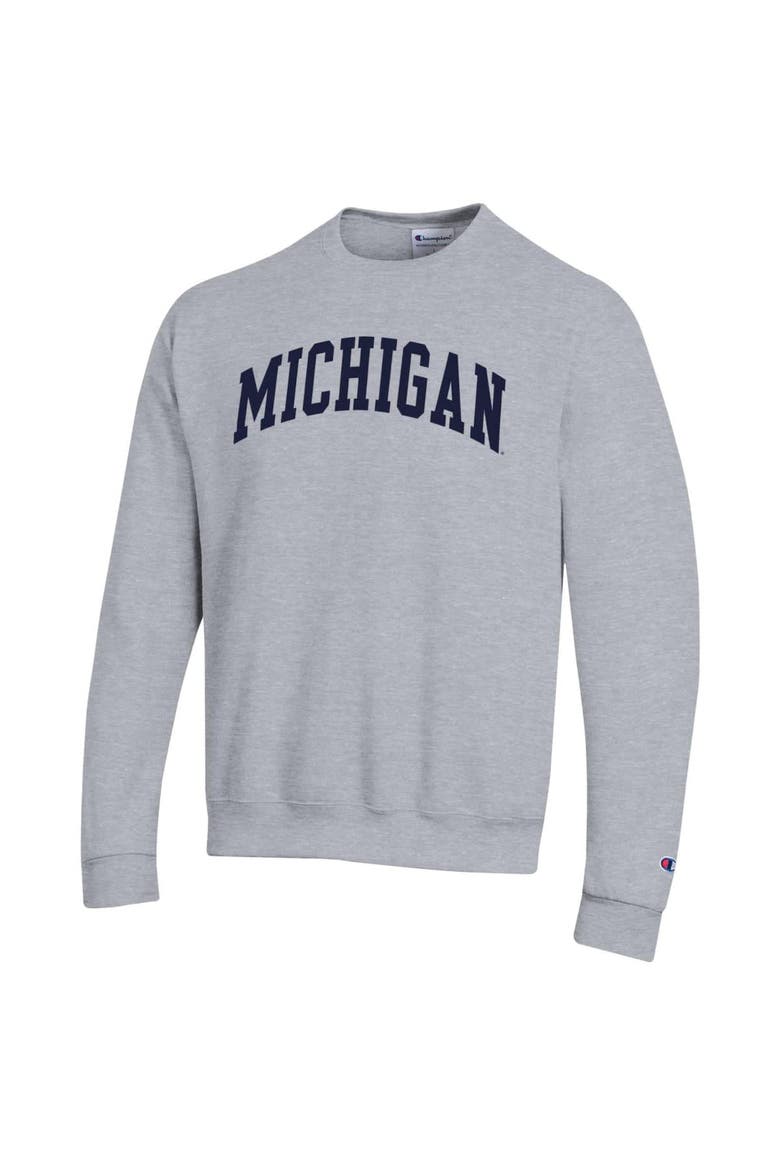 Men's Champion  Heather Gray Michigan Wolverines Basic Arch Fleece Pullover Sweatshirt, Alternate, color, Heather Gray