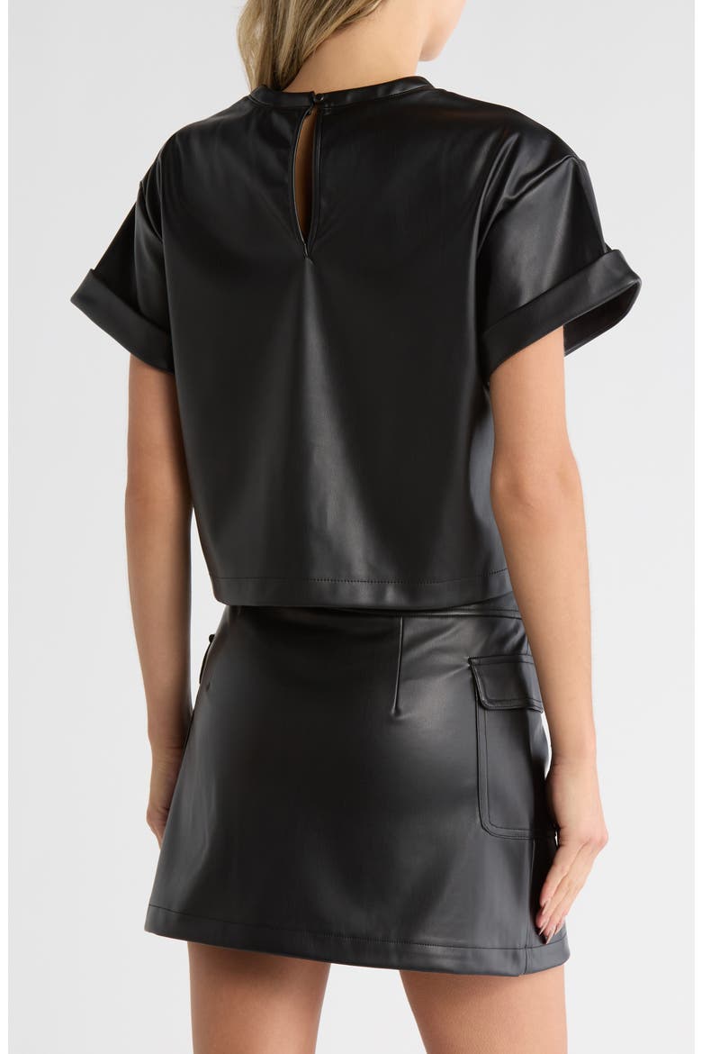 Faux Leather Short Sleeve T-Shirt, Alternate, color, BLACK