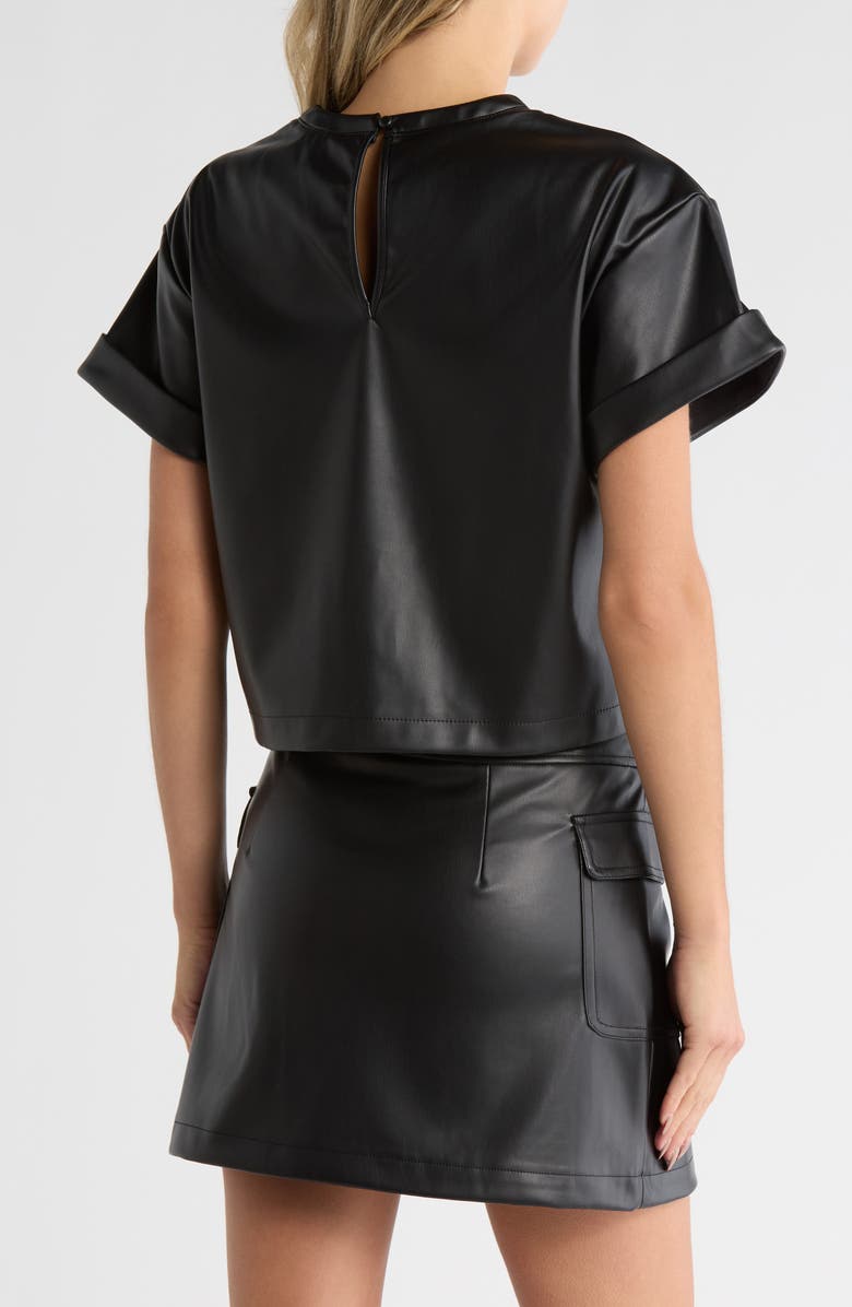 Steve Madden Faux Leather Short Sleeve T-Shirt, Alternate, color, Black