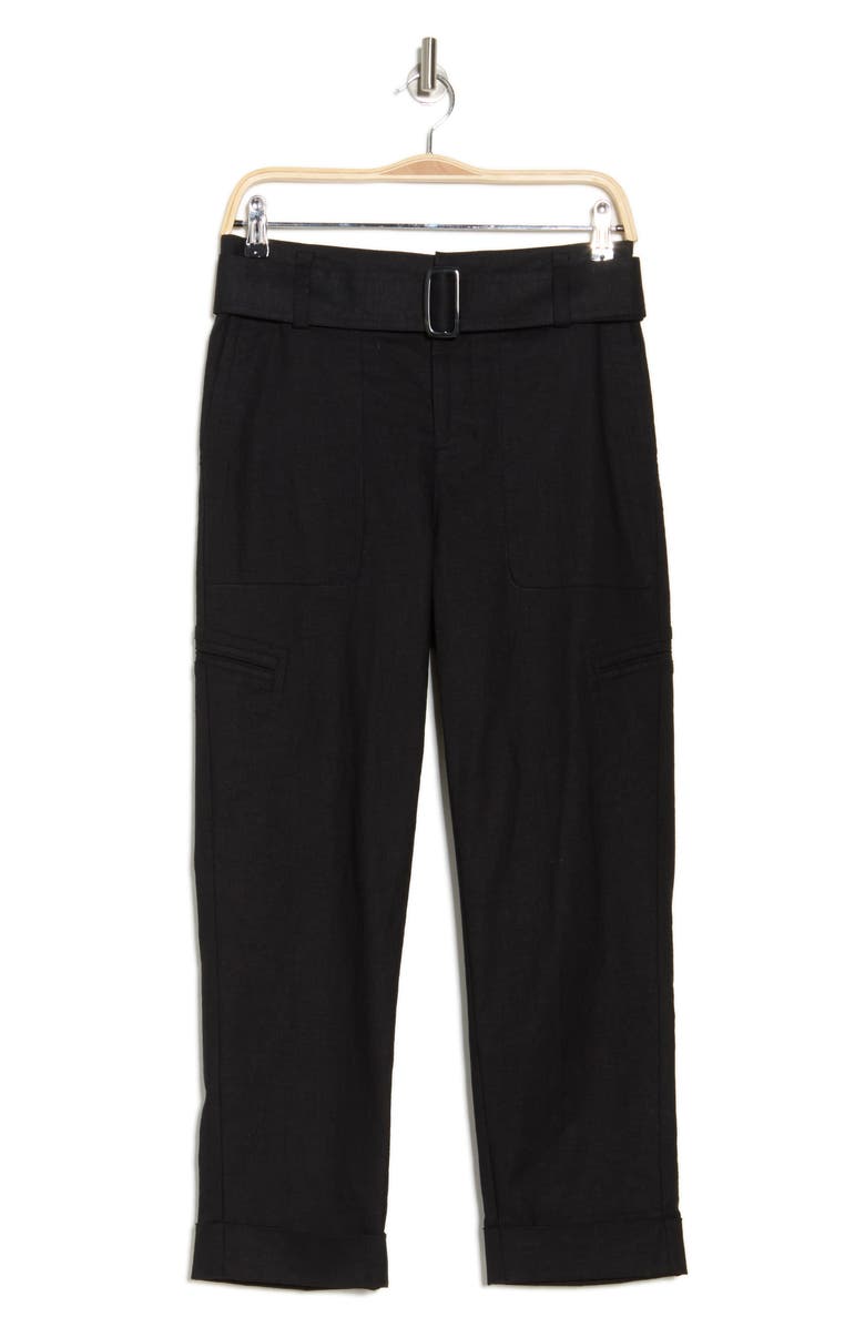 Vince Belted Linen Blend Pants, Alternate, color, Soft Black