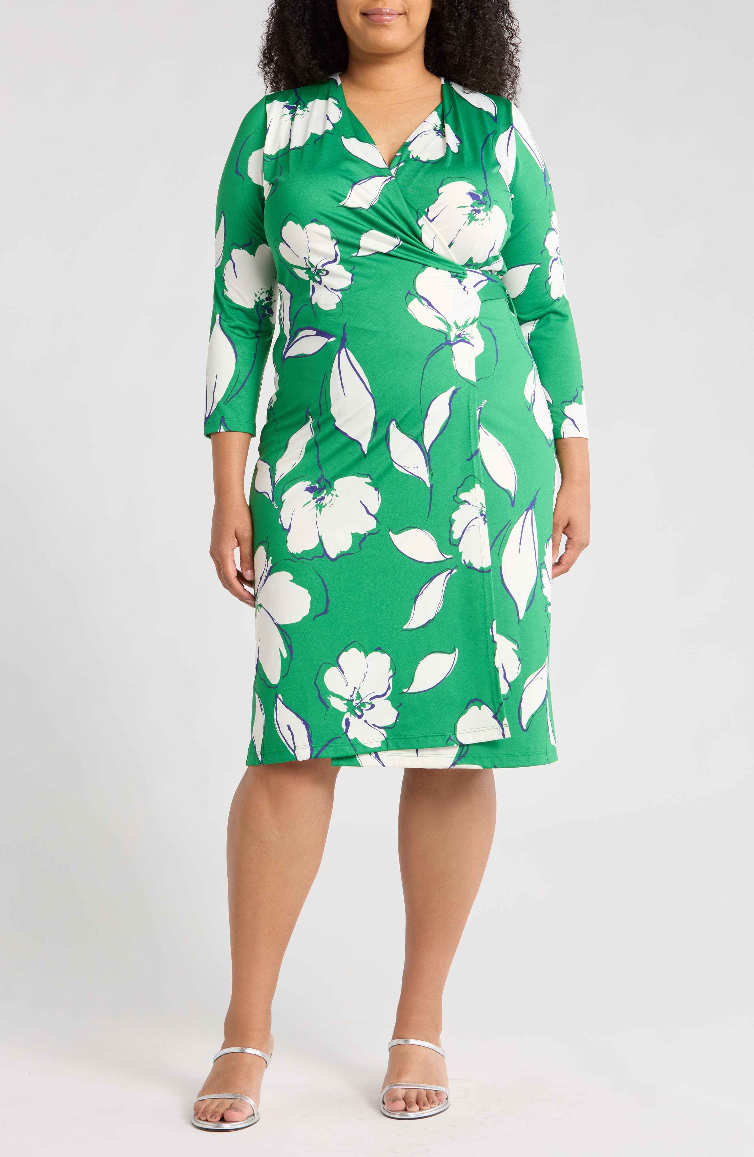 Renee C Floral Long Sleeve Wrap Dress
