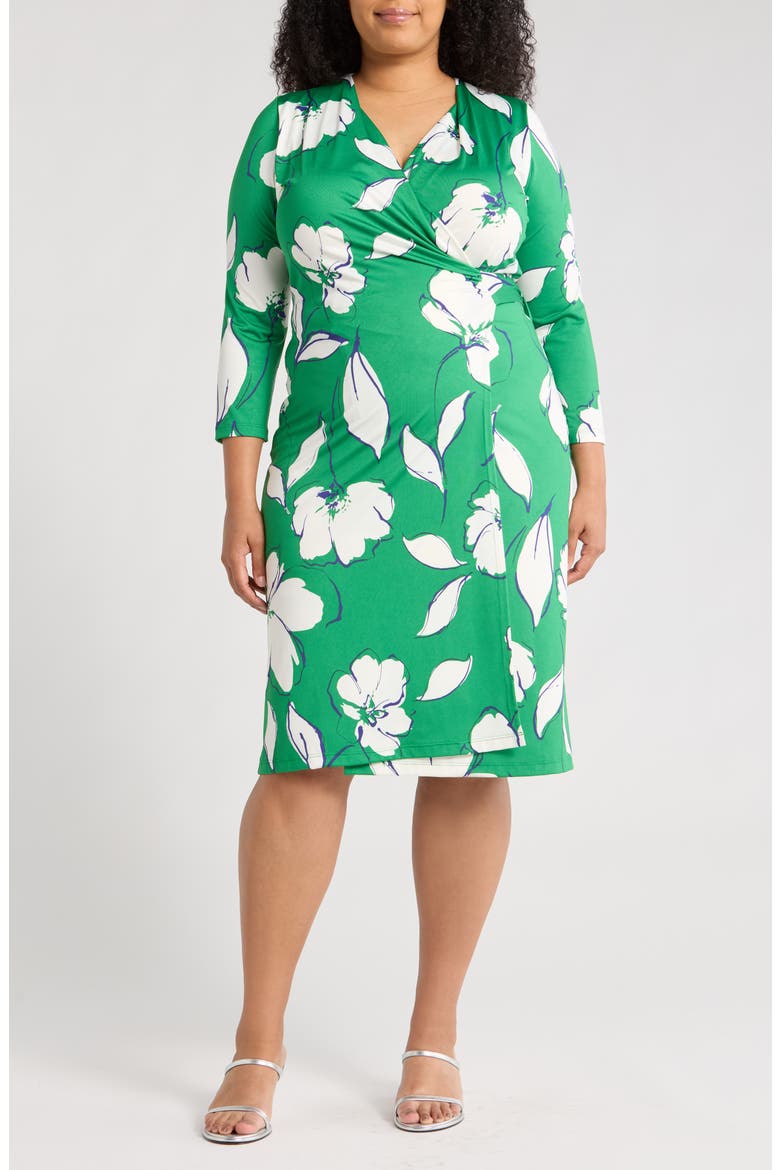 Floral Long Sleeve Wrap Dress, Main, color, GREEN