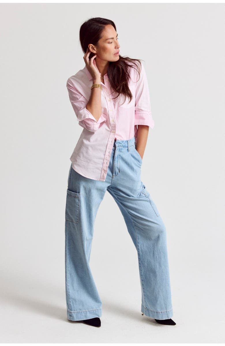 The Shirt by Rochelle Behrens The Boyfriend Shirt in Multistripe, Alternate, color, Multi Pink Stripe