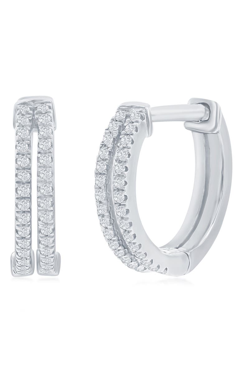 SIMONA Sterling Silver Pavé Diamond Double Row Huggie Hoop Earrings - 0.12ct., Main, color,