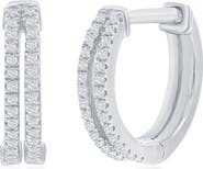 SIMONA Sterling Silver Pavé Diamond Double Row Huggie Hoop Earrings - 0.12ct.