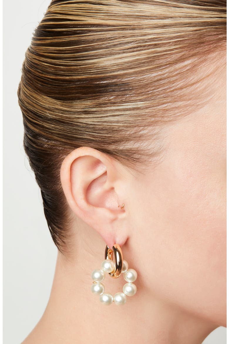 Tyson Imitation Pearl Hoop Earrings, Alternate, color, GOLD