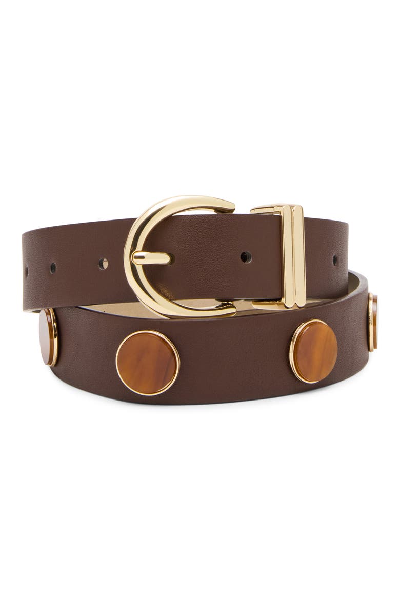 Dome Stud Faux Leather Belt, Alternate, color, CHOCOLATE
