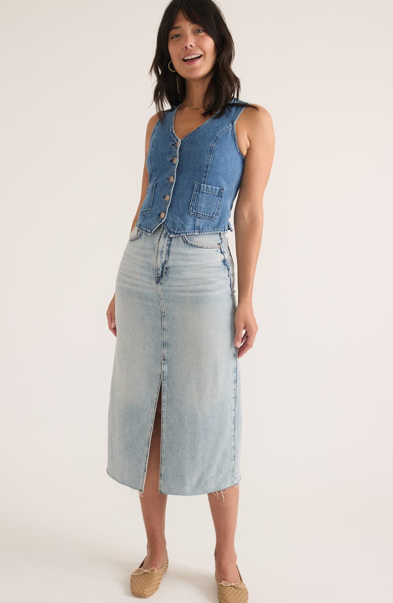 Marine Layer Fawn Denim Midi Skirt, Alternate, color, Medium Wash