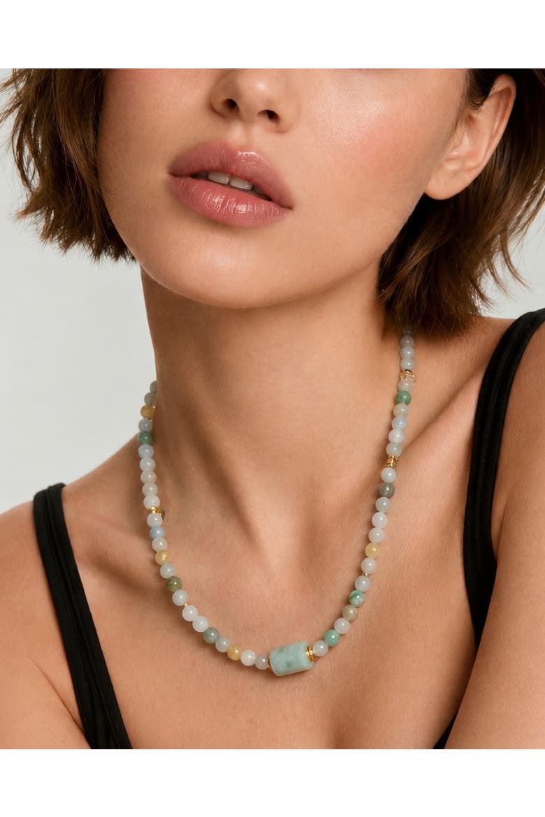 Mosaic Caila Green Jade Barrel Bead Necklace, Alternate, color, Green