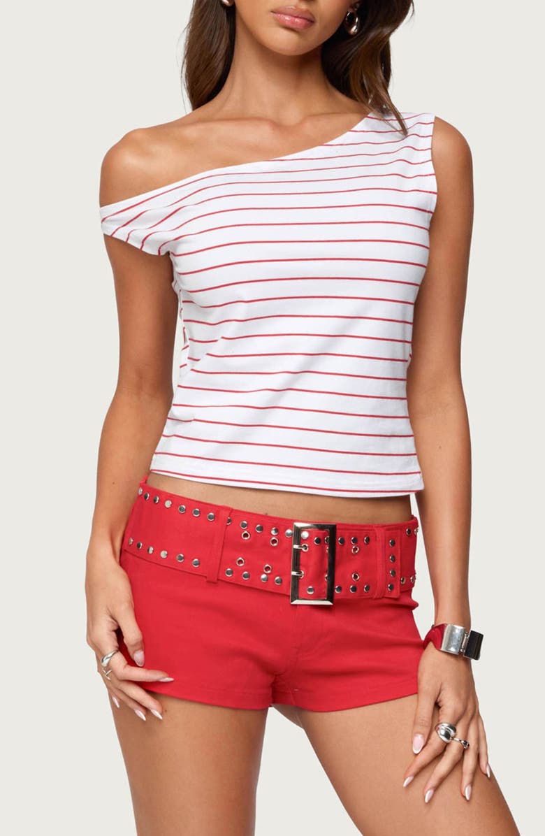 EDIKTED Keryn Stripe Asymmetric Top, Main, color, Red-And-White