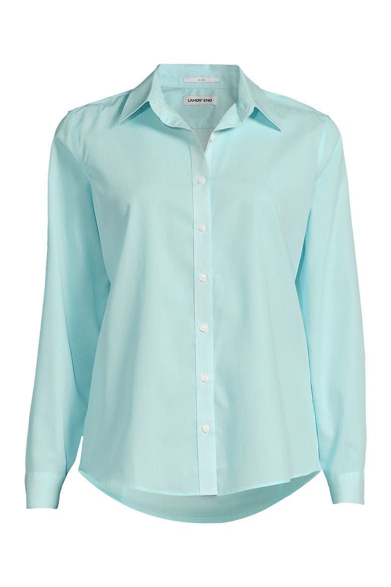 No Iron Supima Cotton Long Sleeve Shirt, Alternate, color, Bright Aqua Breeze Mini Stripe