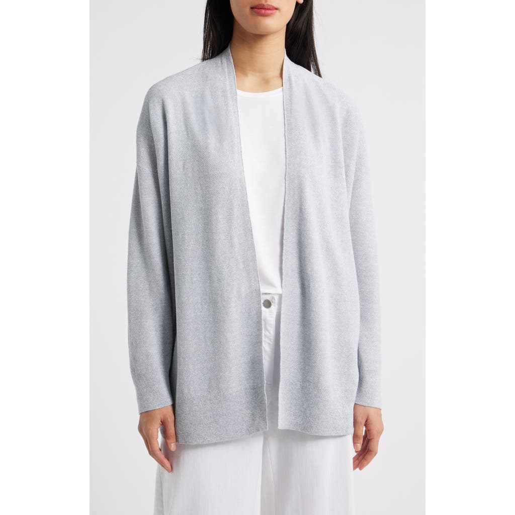 Eileen Fisher Organic Linen Blend Open Front Cardigan In Fog
