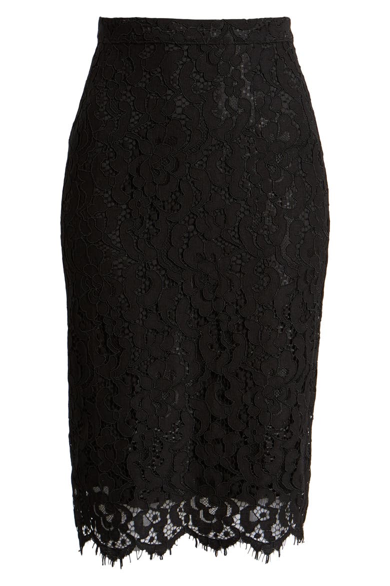 Lace Pencil Skirt, Alternate, color, BLACK
