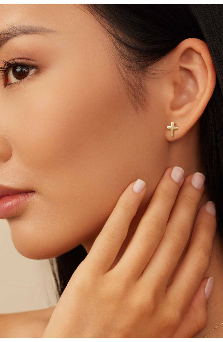 Oradina 14K Yellow Gold Cross Roads Studs, Alternate, color, Yellow Gold