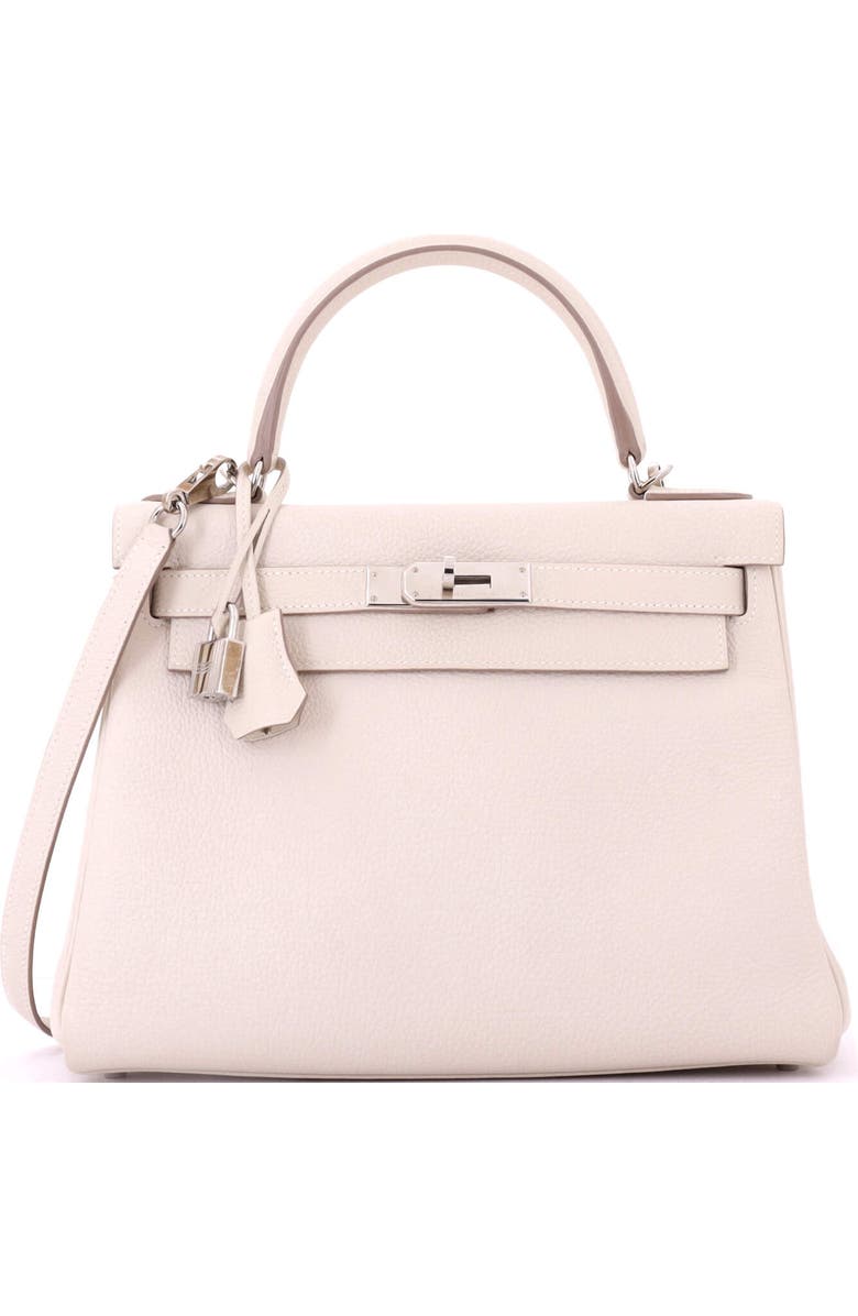 Pre-Owned Hermes Kelly Handbag Light Togo with Palladium Hardware 28, Main, color, Craie