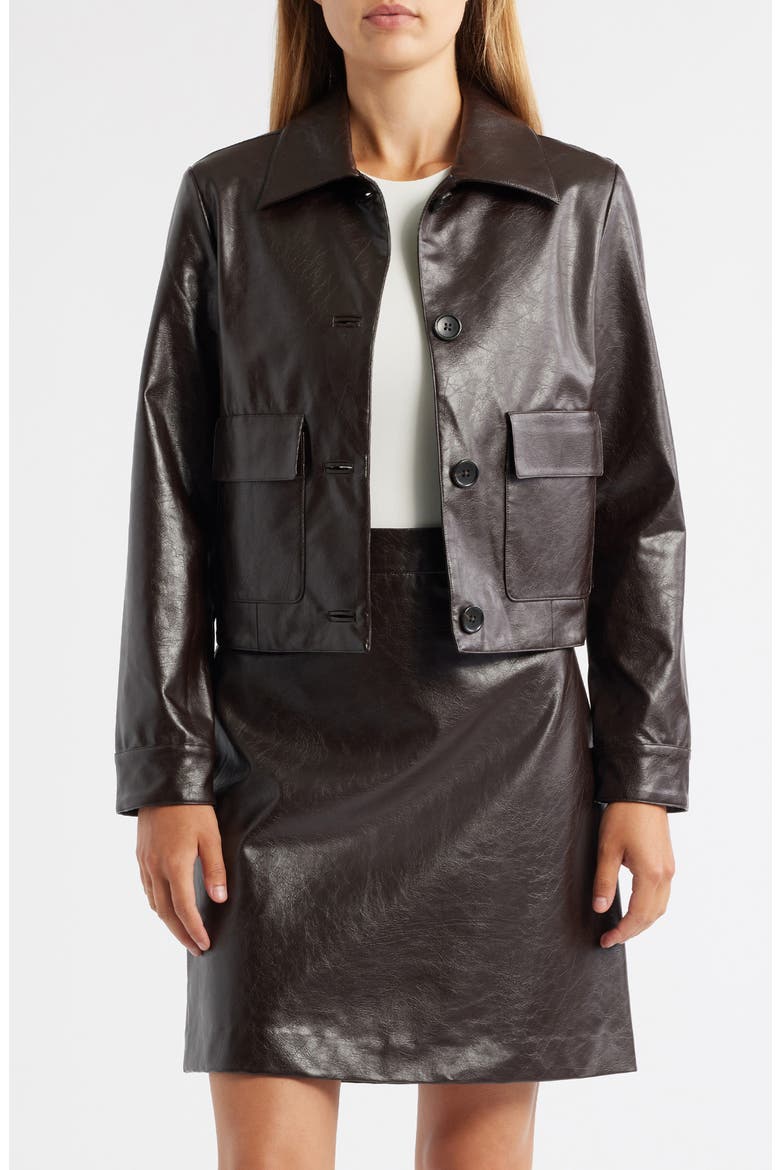 Faux Leather Crop Shirt Jacket, Main, color, DEEP MAHOGANY