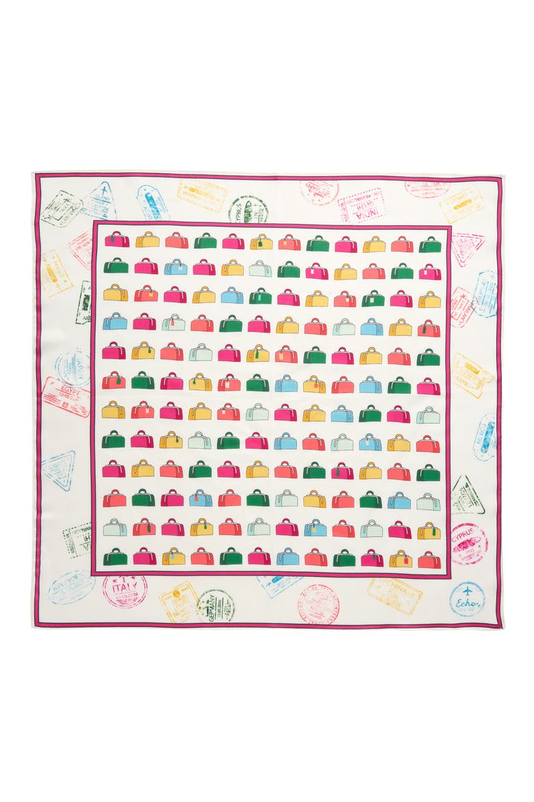 Luggage Silk Square Scarf, Alternate, color, WHITE MULTI