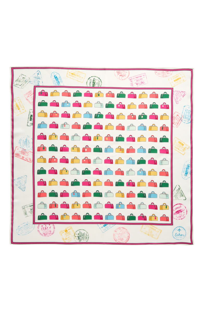 Echo Luggage Silk Square Scarf, Alternate, color, White Multi