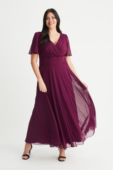 plus size purple formal dress LaDivine Long 7493C - Eggplant Off the shoulder 6 Yours Curve Purple London Lace