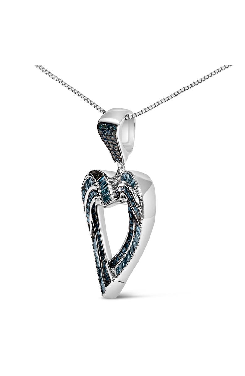 Haus of Brilliance .925 Sterling Silver 1.00 Cttw Baguette and Round Blue Diamond Open Heart Pendant Necklace, Alternate, color, Silver
