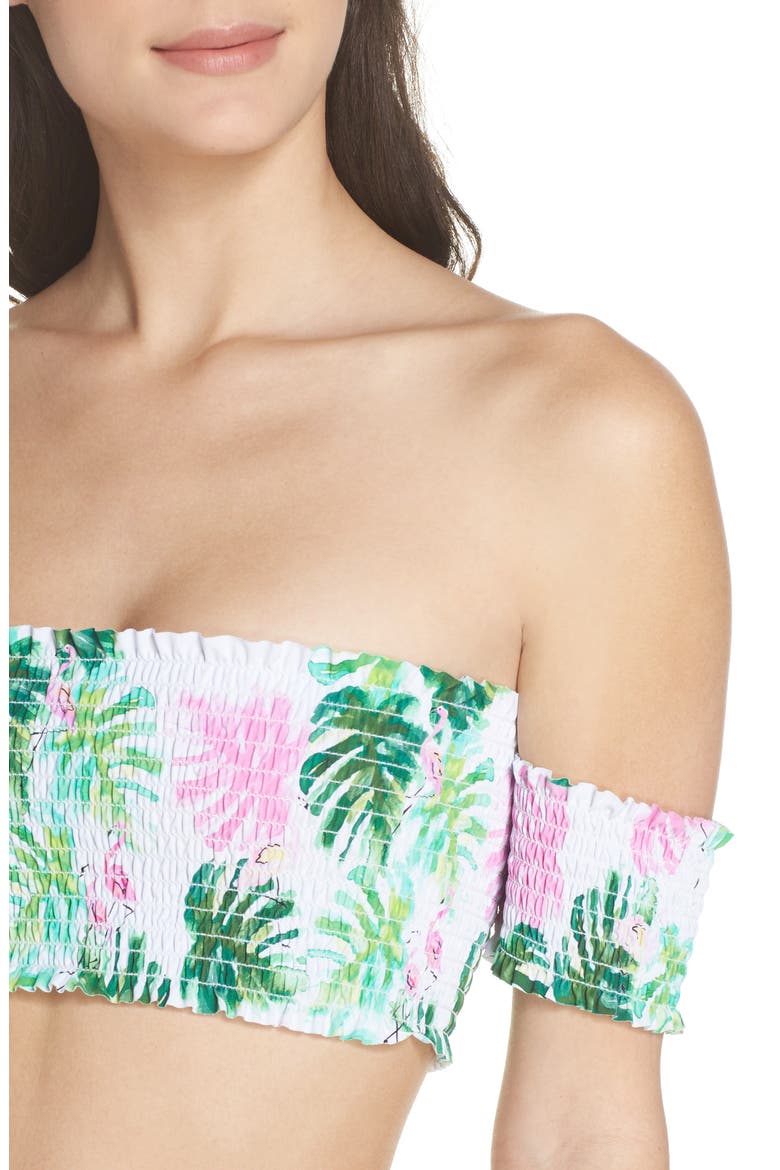 Smocked Off the Shoulder Bikini Top, Alternate, color, MINGOS