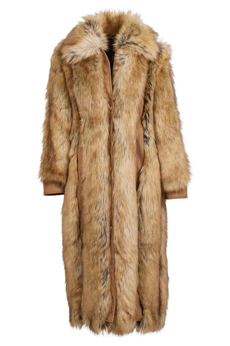 Goldie Faux Fur & Faux Suede Long Coat, Alternate, color, GOLDEN FOX