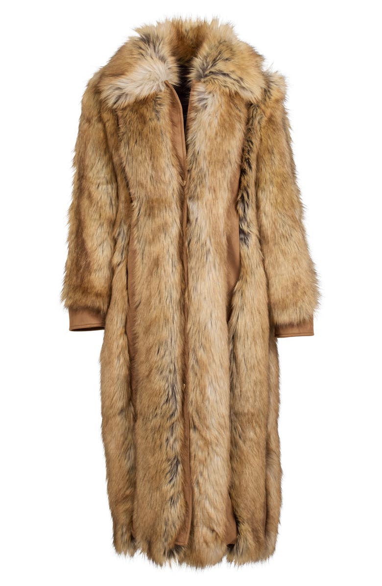 DONNA SALYERS FABULOUS FURS Goldie Faux Fur & Faux Suede Long Coat, Alternate, color,