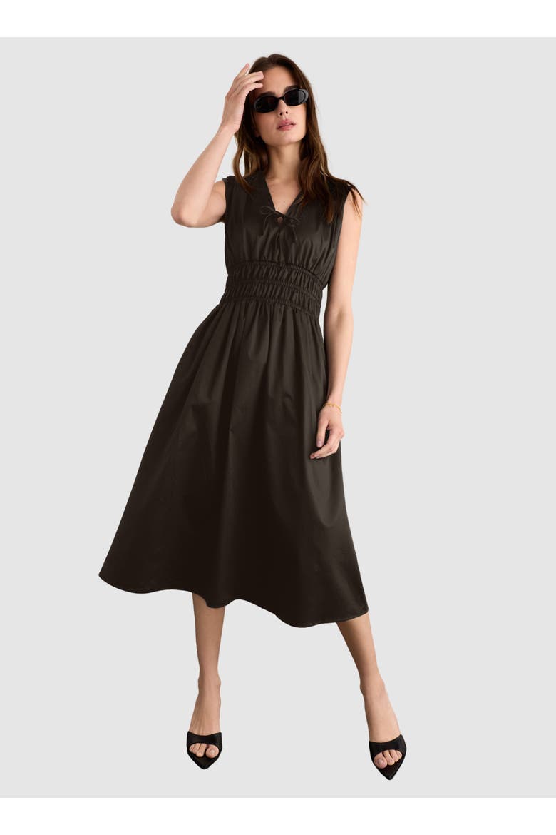 Kyrah Cotton Waisted Midi Dress, Main, color, Dark Chocolate