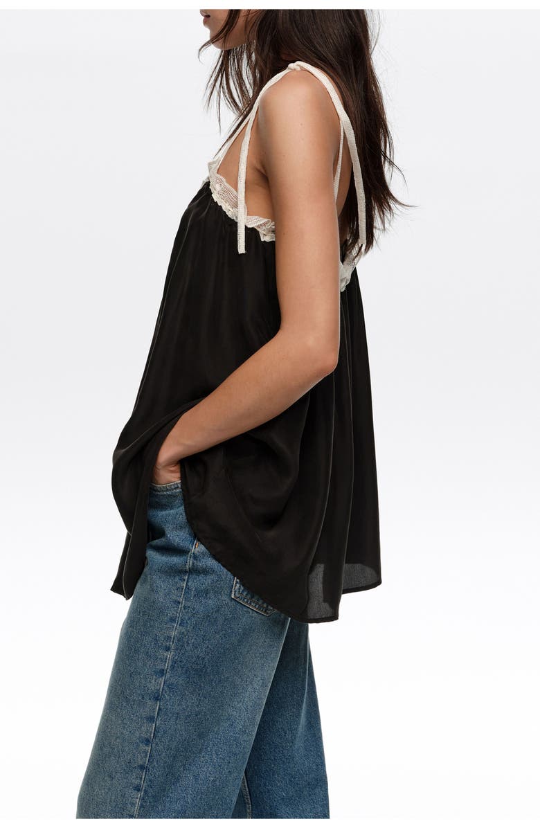 Bimba y Lola Silk Lace Vest Top, Alternate, color, Black