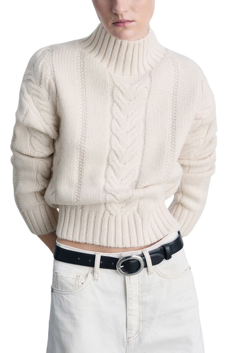 MANGO Cable Stitch Mock Neck Sweater, Main, color, 