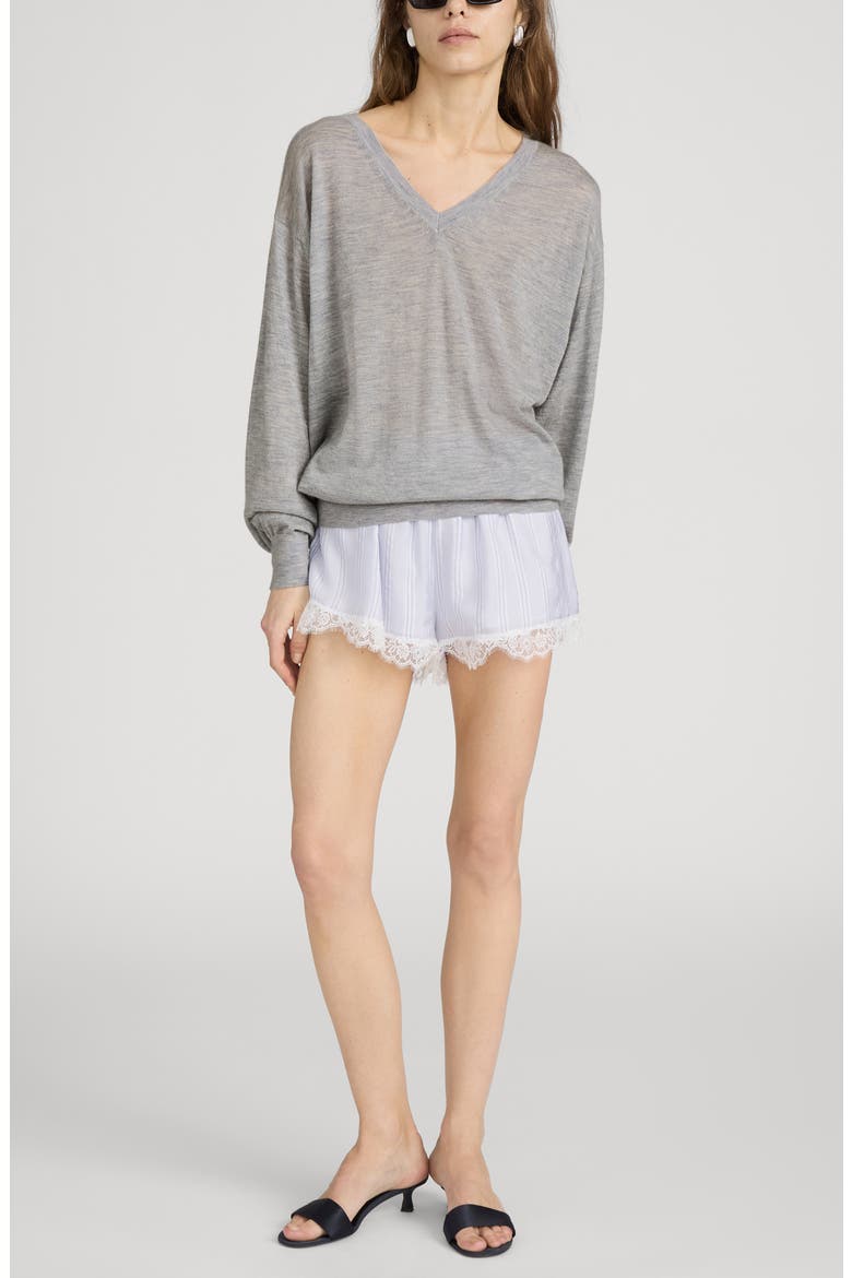 Lace Detail Stripe Silk Lounge Shorts, Alternate, color, CHAMBRAY MULTI