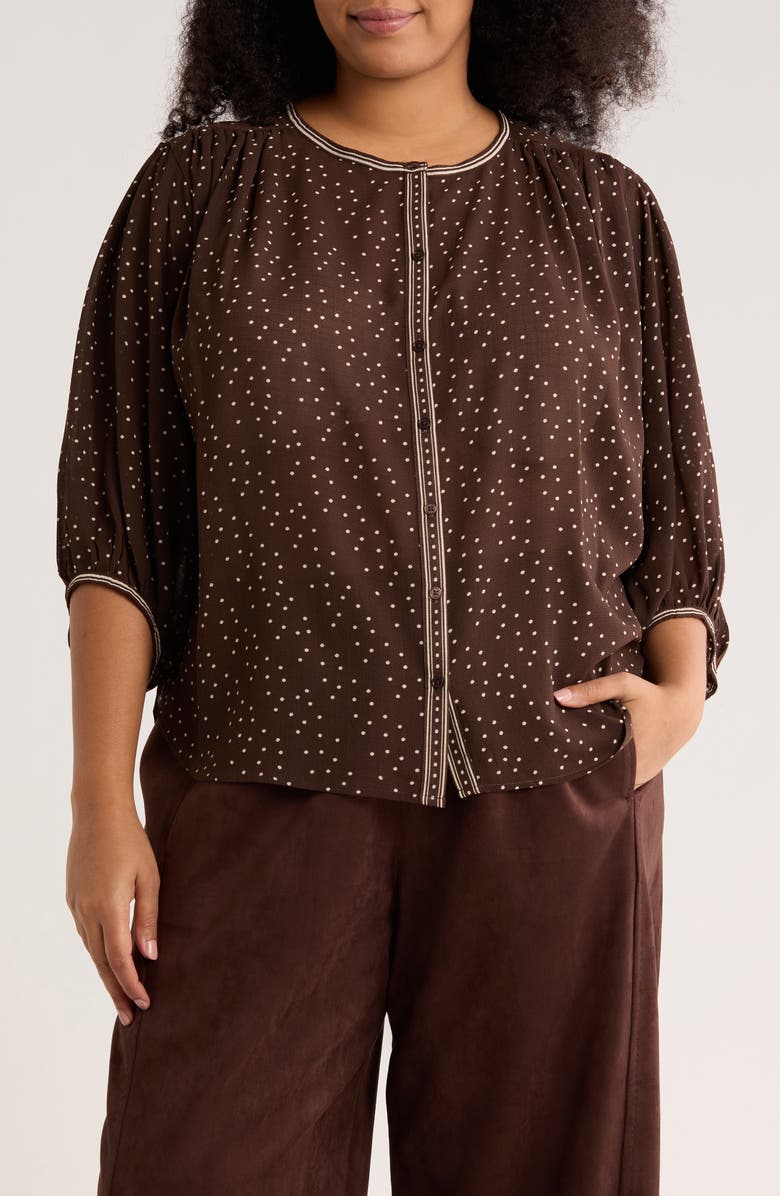 MAX STUDIO Button Front Top, Main, color, Chocolate Brown Dot