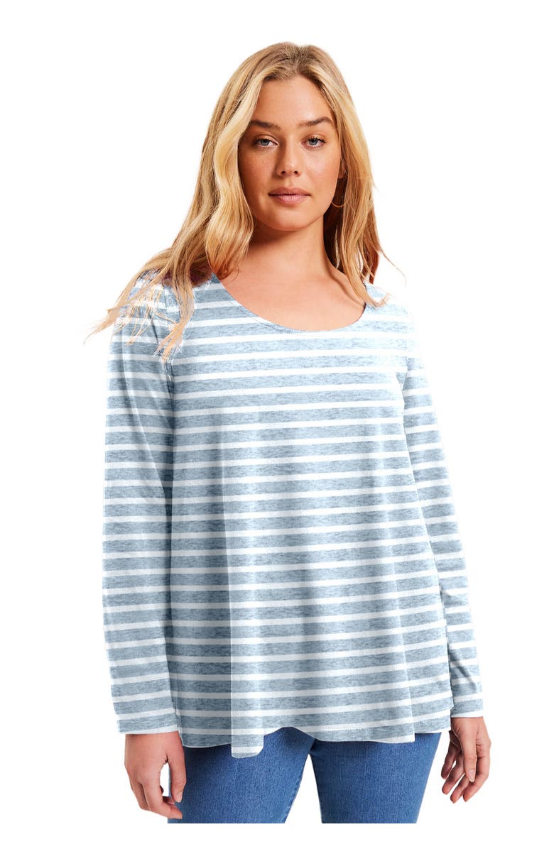 June + Vie Long-Sleeve Swing One + Only Tee, Main, color, Heather White Stripe